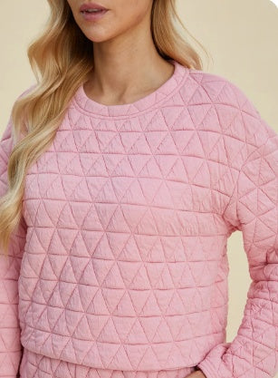 Double Take Full Size Texture Round Neck Long Sleeve Top And Shorts Set
