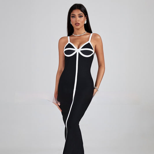 Bandage Dress Sexy Sling Stitched Backless Slim Fit Bandage